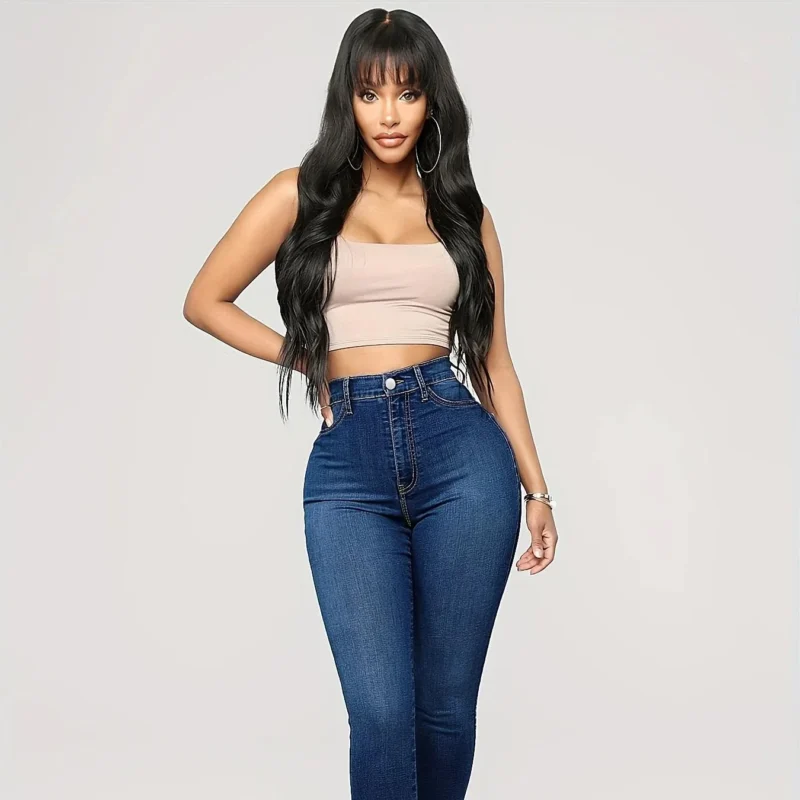 Plain High Waist Skinny Slim Fit Casual Denim Jeans - Image 5